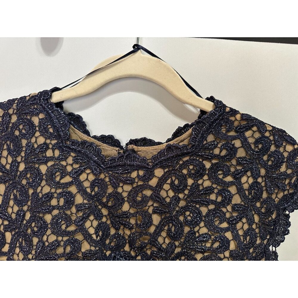 Womens Alex Evenings Dress Holiday Formal Navy Lace Cap Ruched Chiffon size 14 - Picture 5 of 15